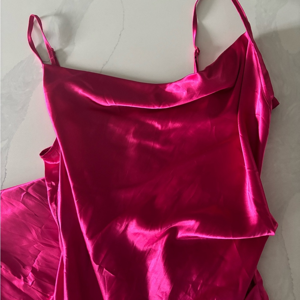 Sleek Pink Satin Cowl Neck Dress